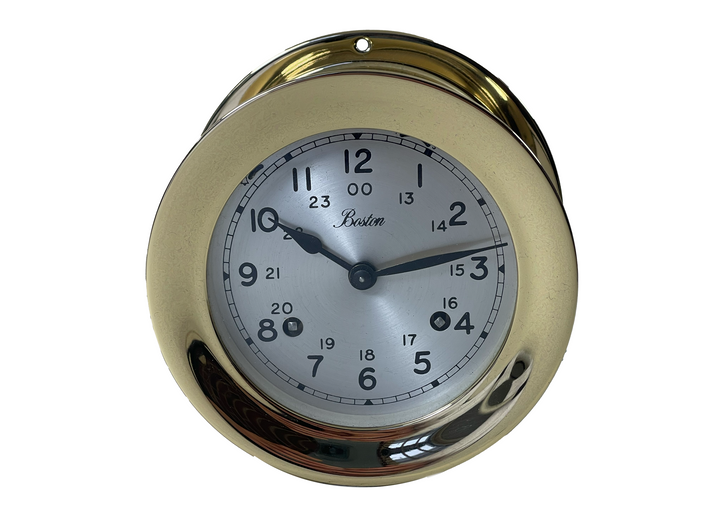 4.5" Brass Boston Shipstrike Clock and Barometer Set on Double Base