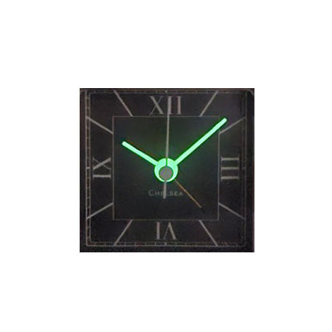 Square Desk Alarm Clock in Nickel with Glow-in-the-Dark Hands