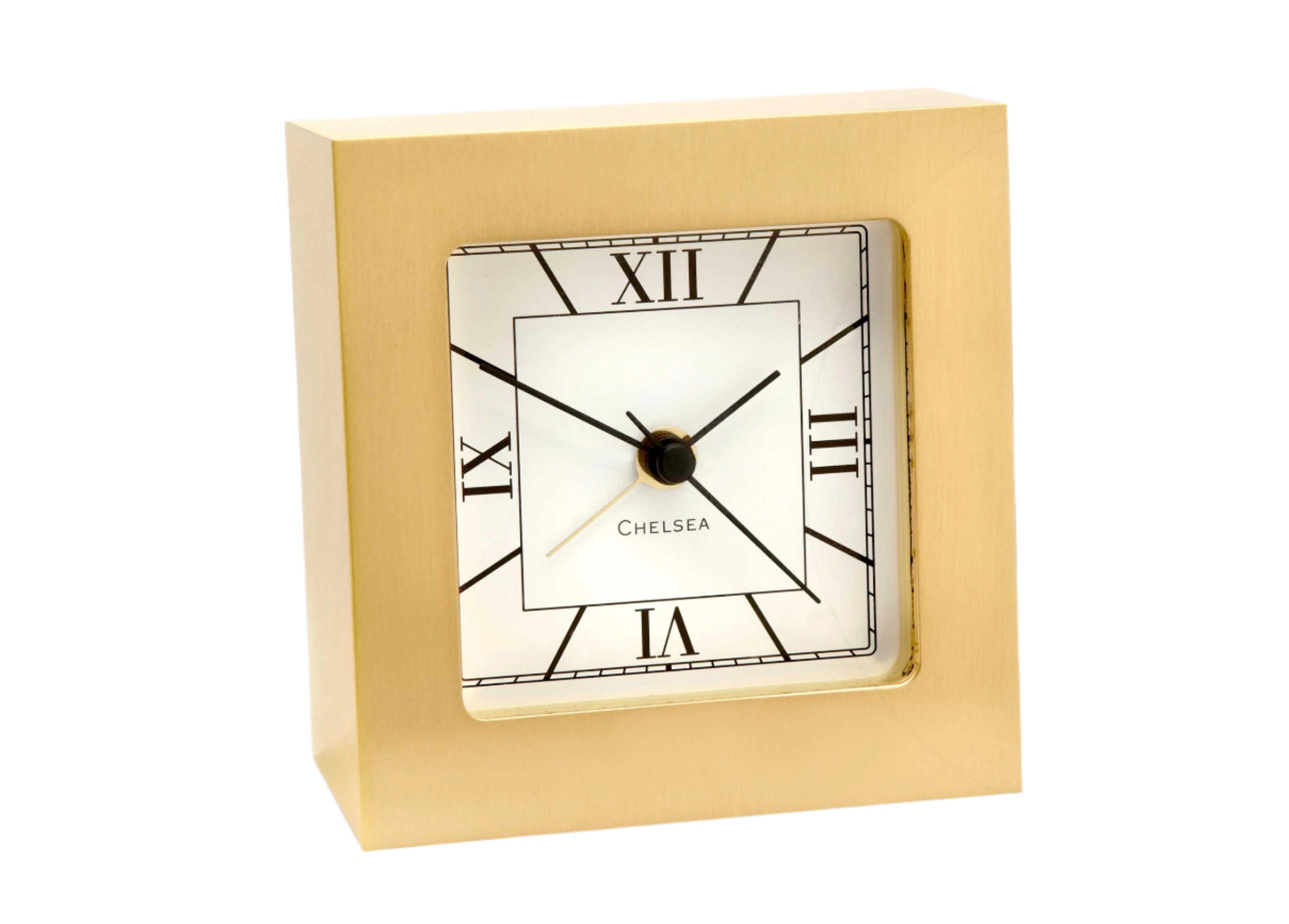 Square Desk Alarm Clock in Brass