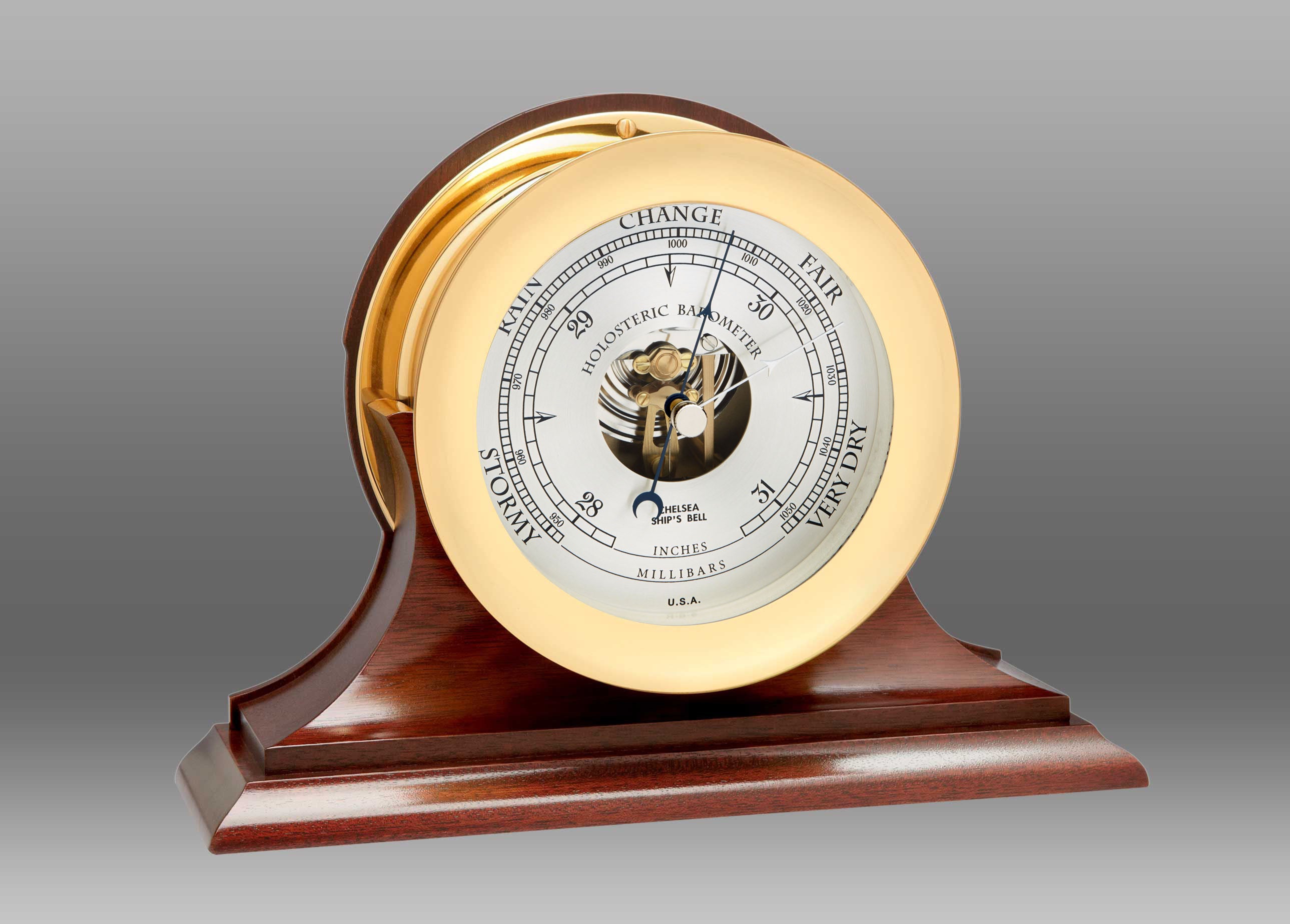 6" Ship's Bell Barometer in Brass on Traditional Base 