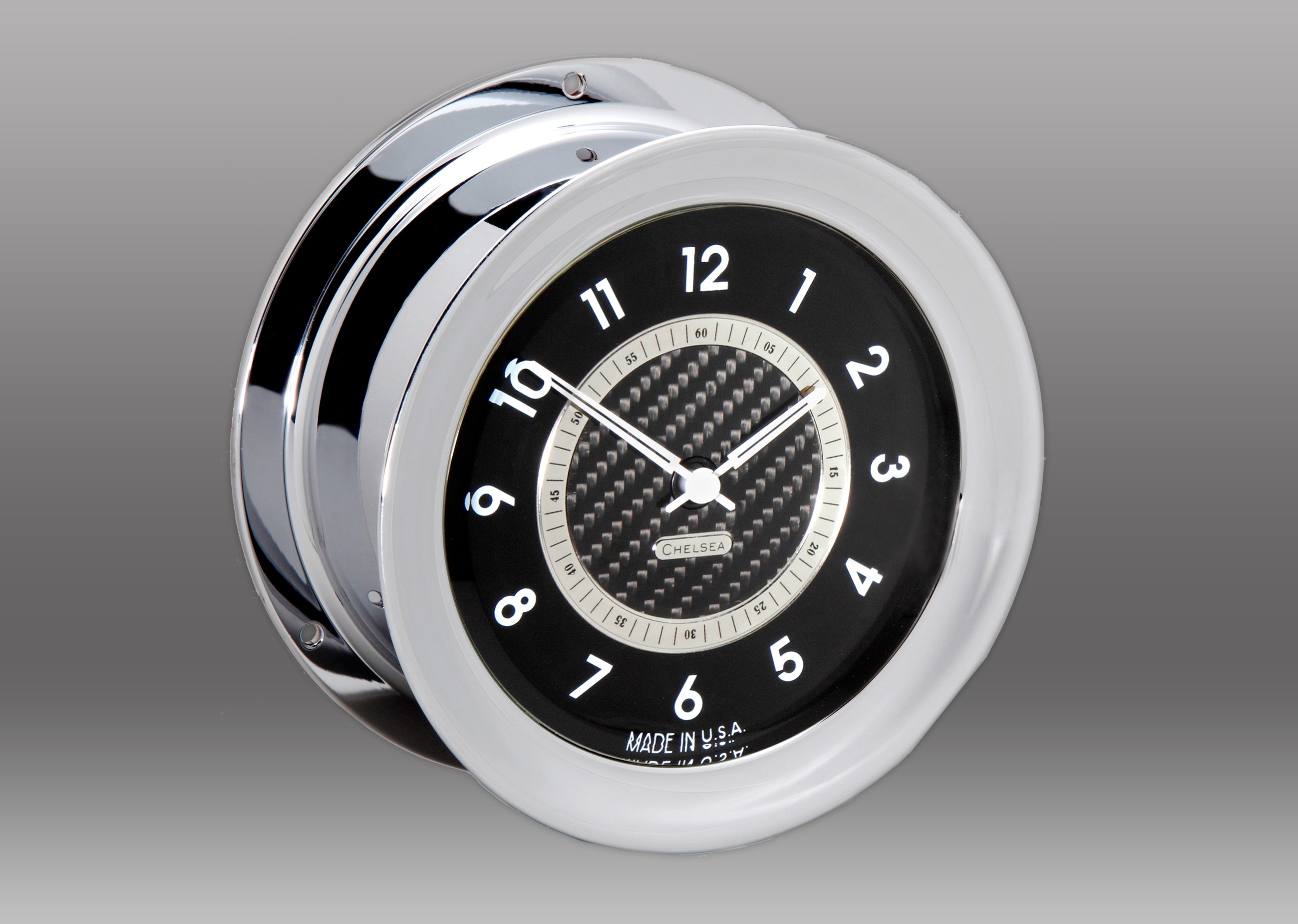 Carbon Fiber 12 Hour Clock, Chrome