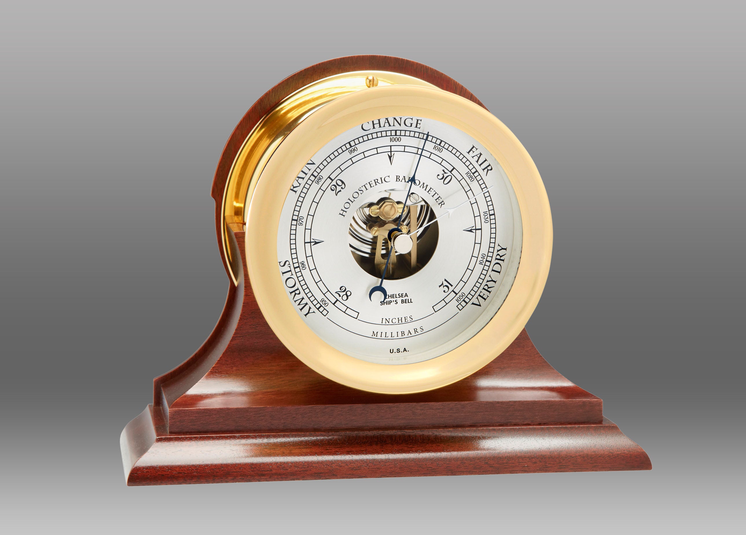 4 1/2" Ship's Bell Barometer in Brass on Traditional Base