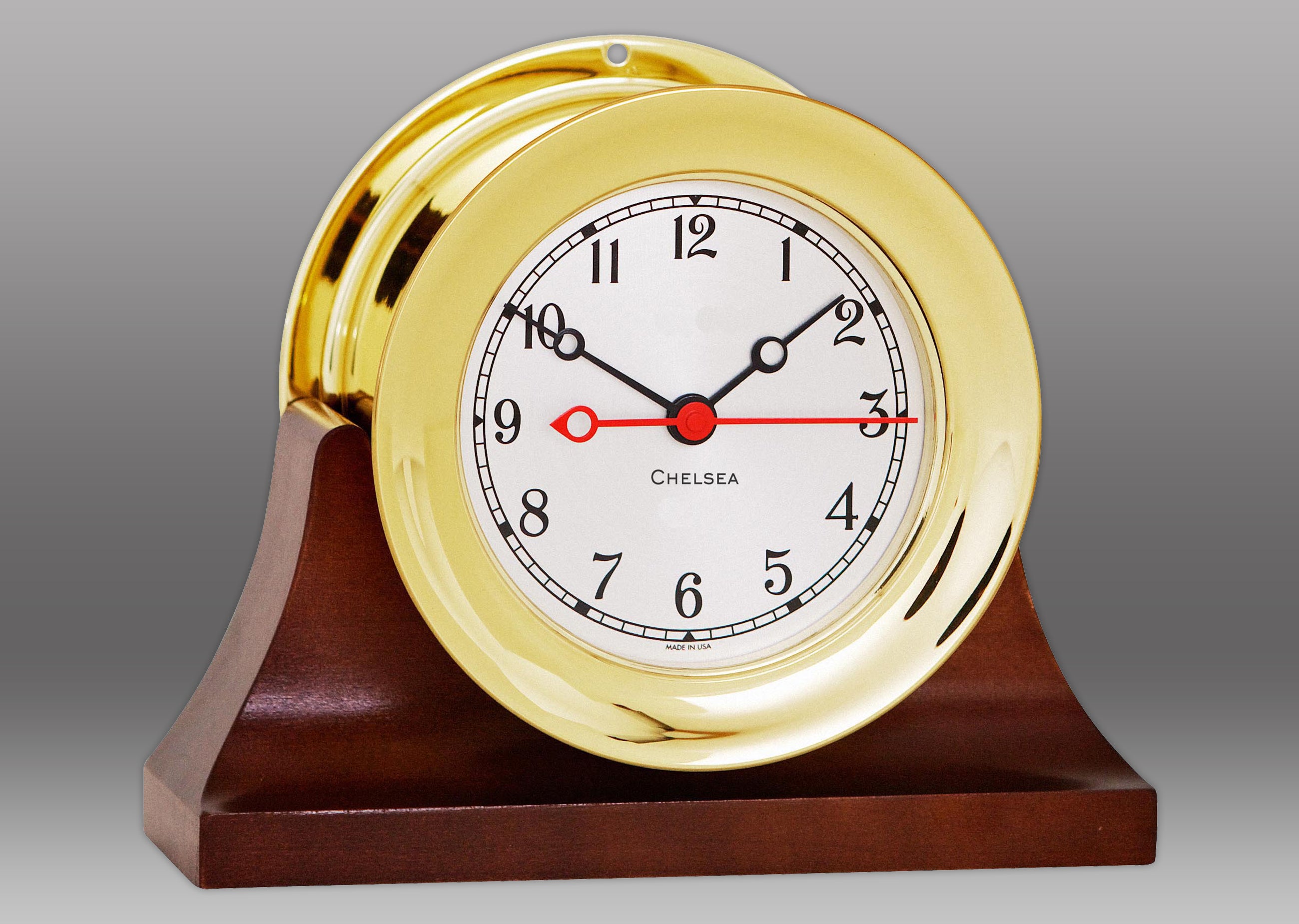 4 1/2" Shipstrike Quartz Clock in Brass on Contemporary Base